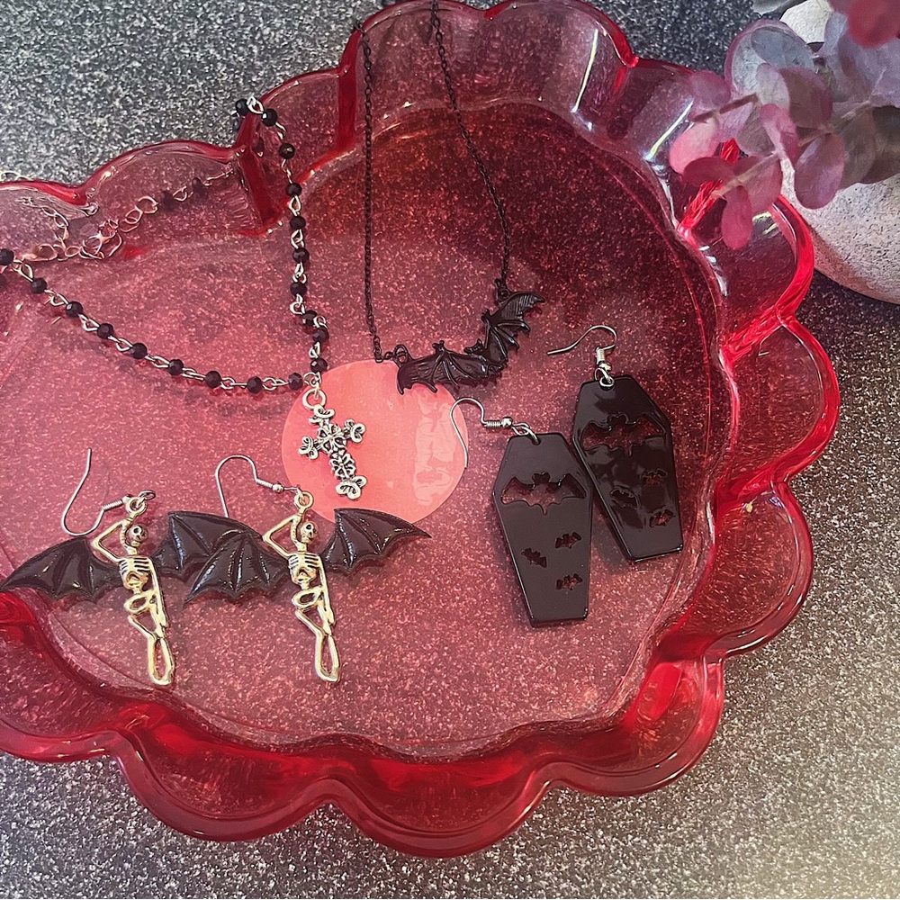 Bat and Coffin Goth Emo Alt Halloween Jewelry Bundle Lot